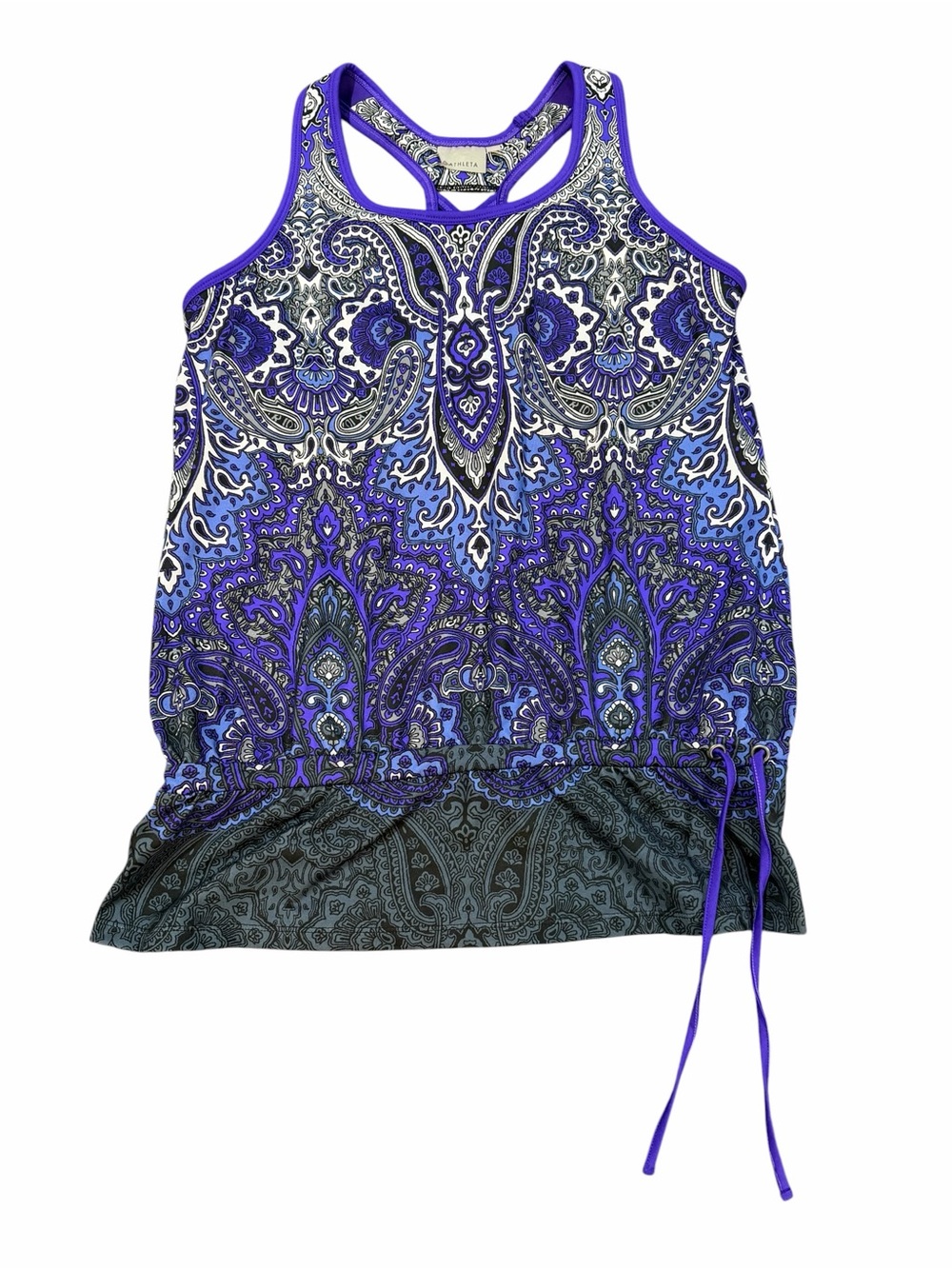 Athleta Purple Paisley Racerback Tank Top Built-In Bra Adjustable Hem